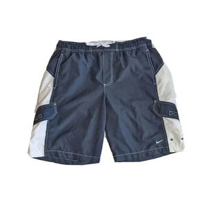 Nike Navy Blue White Drawstring Swim Trunks Size XL No Liner Pockets 395262
